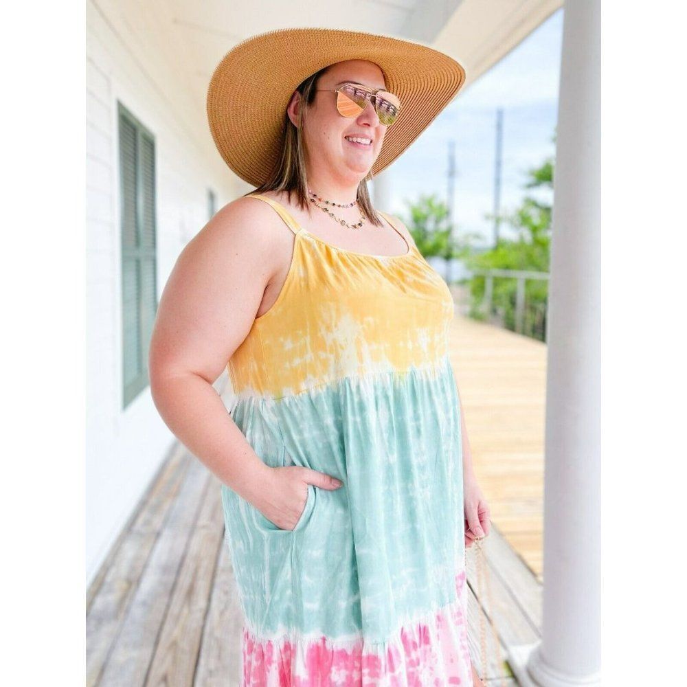 SALE! White Birch Tie Dye Maxi Dress Yellow Mint Summer Spring New D90110A1XL - Picture 3 of 6